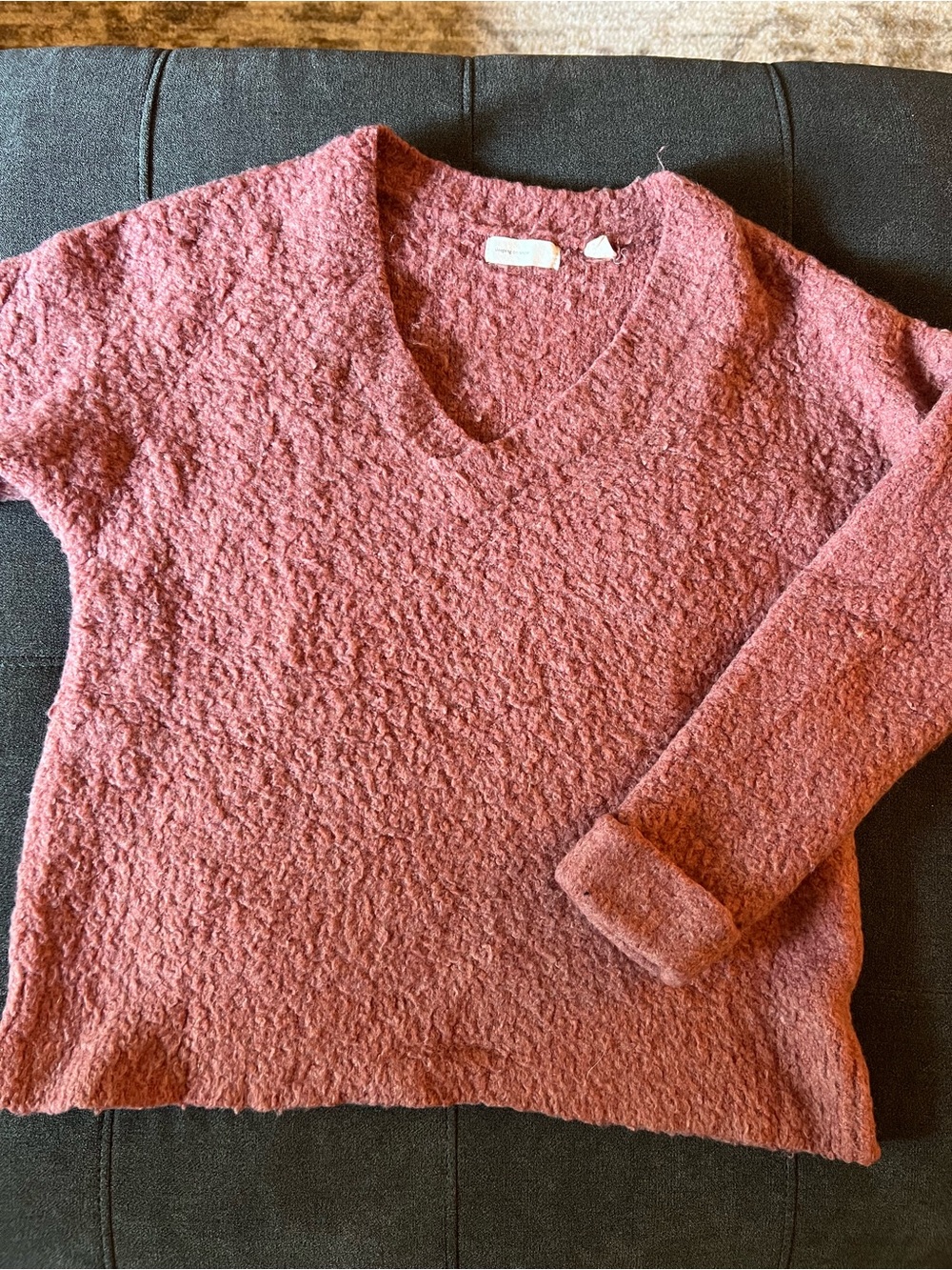 Sleeping on Snow Anthropologie Cozy V-Neck Sweater - Dusty Rose